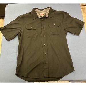 Wrangler Mens Short Sleeve Button Up Shirt Black Flex for Comfort Size M